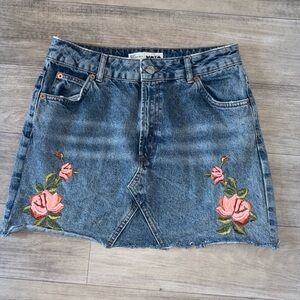 Topshop Blue Mini A-Line Skirt with Pink Embellishments